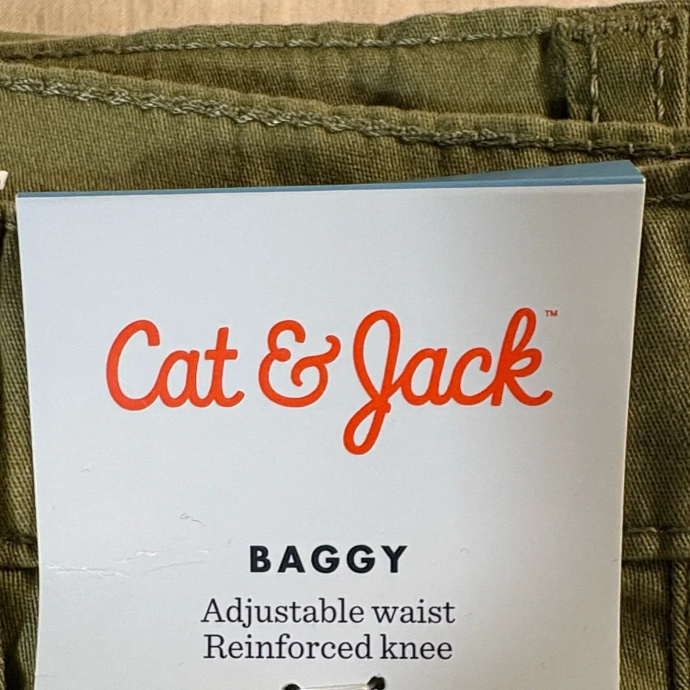 NWT Cat & Jack Boys Baggy Adjustable Waist Reinforced‎ Knee Pants Olive Size 14